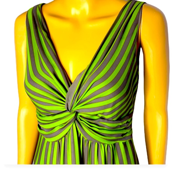 Ted Baker London 
Green And Gray Striped Empire Waist Silk Sleeveless 6” - Picture 5 of 12